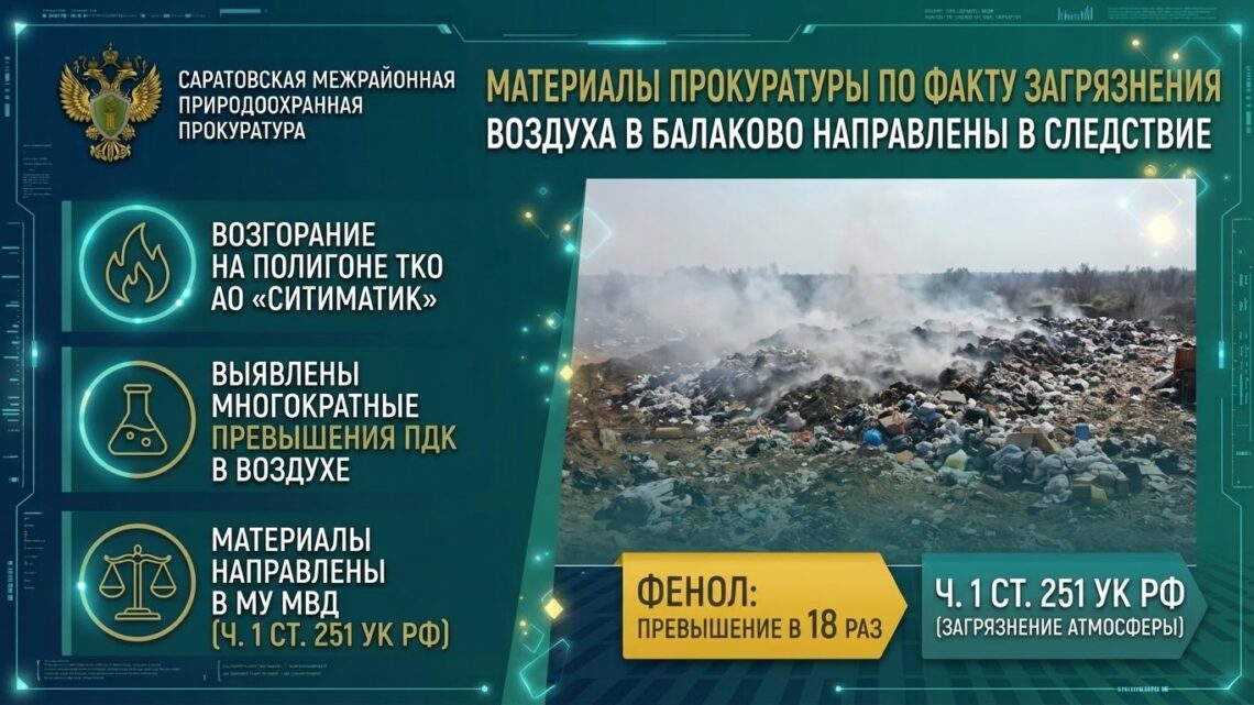В Балаково из-за возгорания на свалке выявлено загрязнение воздуха. Материалы направлены для решения вопроса об уголовном деле